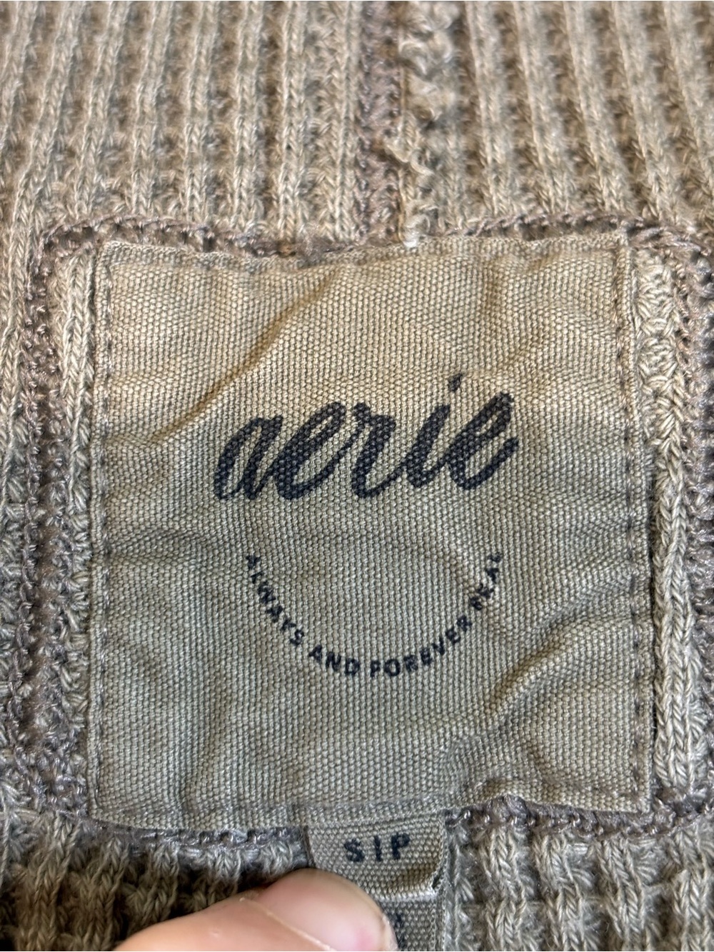 Aerie Lumberjane Waffle Knit Polo Pullover Sweatshirt Olive Green Small - Picture 7 of 9